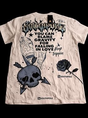 South Pole White Short-Sleeve Graphic Tee with Skull & Rose